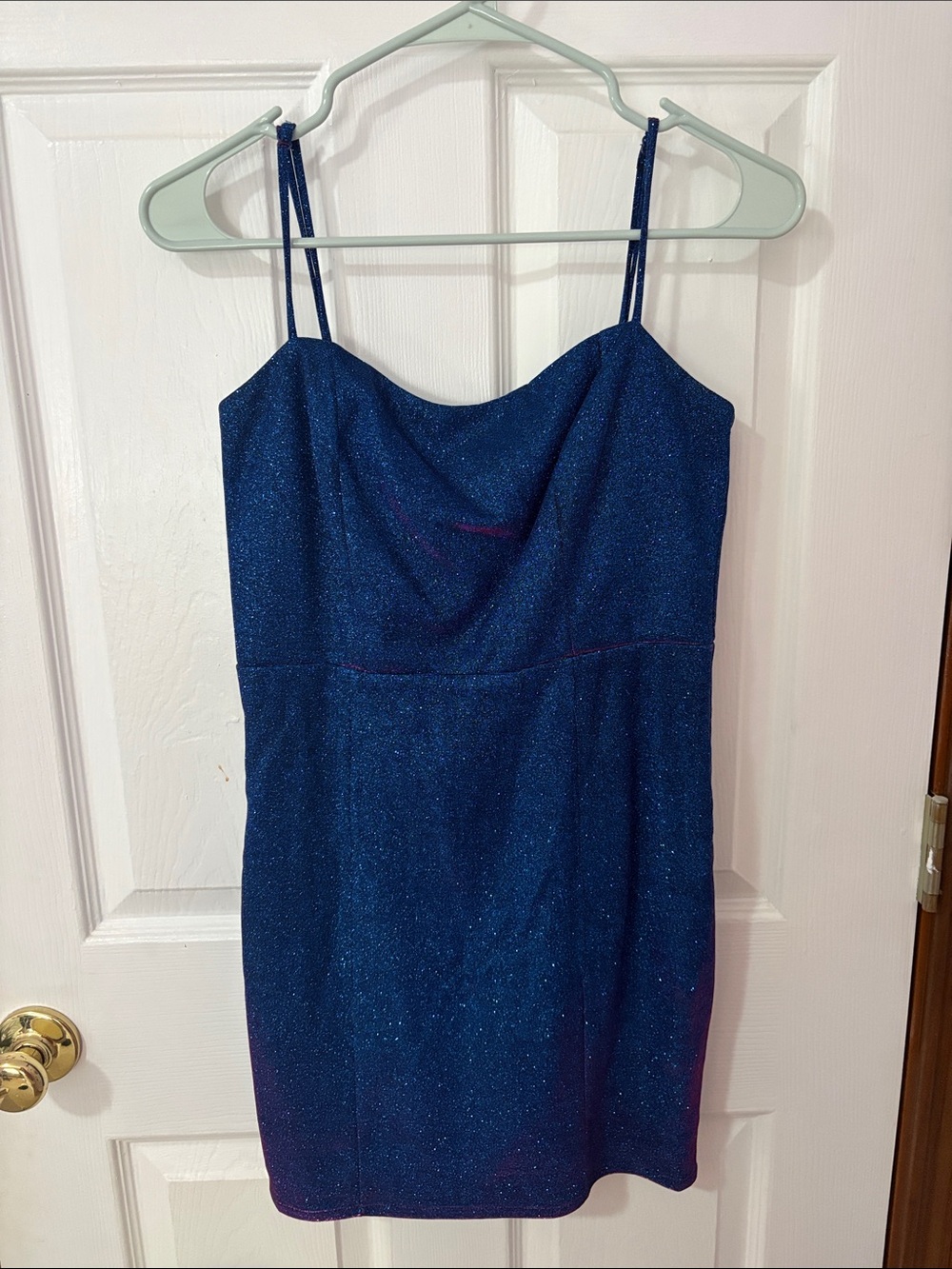 Lulus Women's Shiny Royal Blue Metallic Sleeveless Lined Mini Dress Size Small